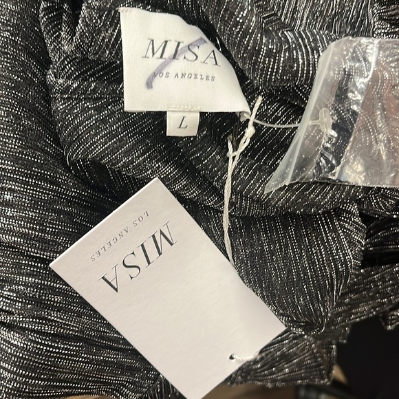 NWT MISA Los Angeles Sheer Metallic Silver Dress LARGE - Picture 4 of 5